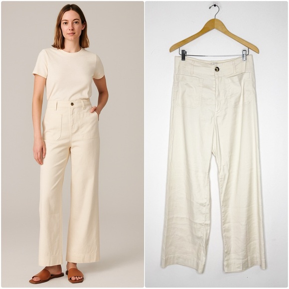 Maeve The Colette Wide Leg Pants Cream Linen Blend Size 30T Anthropologie - Picture 1 of 9